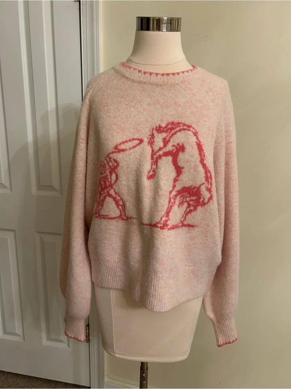 Anthropologie Flat White Cowboy Crew Neck Sweater size L - Picture 2 of 10